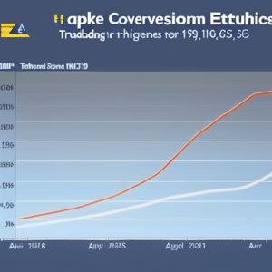 showing a rising line representing the USD conversion rate of Ethereum for trading