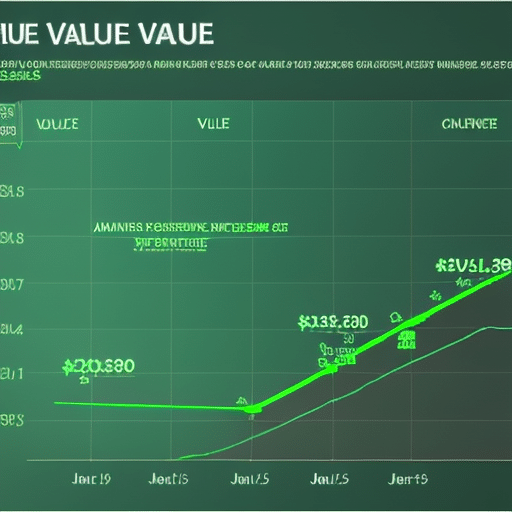 illustrating the steady incline of Ethereum value over a period of time, with the current value marked in green