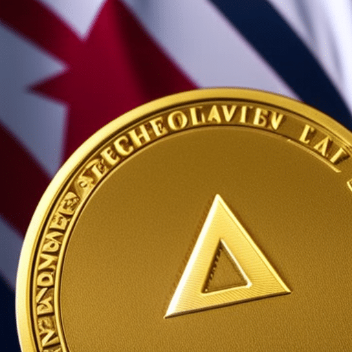 -up of a circular gold coin with an embossed Ethereum logo in the center, surrounded by an Australian flag