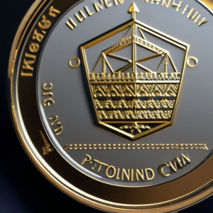 -up of a UK pound coin, with a small graph of the Ethereum value line visible in the reflection