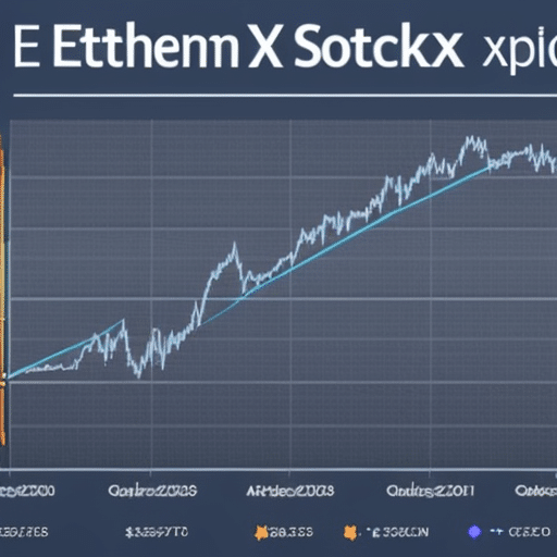 Ate a graph of Ethereum X's stock price, with a downward arrow pointing to a significantly lower price than the peak