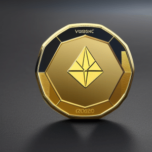 A gold-plated Ethereum coin in a dynamic position with a surrounding graph of various colored lines illustrating the changing price factors