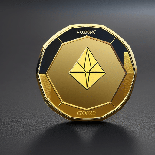 A gold-plated Ethereum coin in a dynamic position with a surrounding graph of various colored lines illustrating the changing price factors