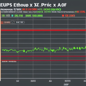 Ful line graph tracing the real-time volatility of Ethereum X's price, with bright green and red peaks and valleys