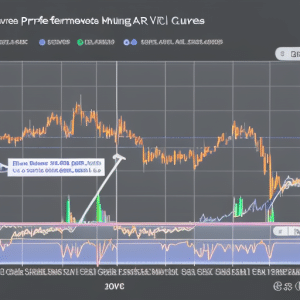 with multiple curves of different colors, depicting a volatile price movement of Ethereum X with an arrow indicating a sudden spike