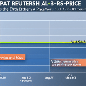 chart with 4 lines, representing the highest and lowest Ethereum X price points over the past 12 months, with arrows pointing up and down to show the changes in price