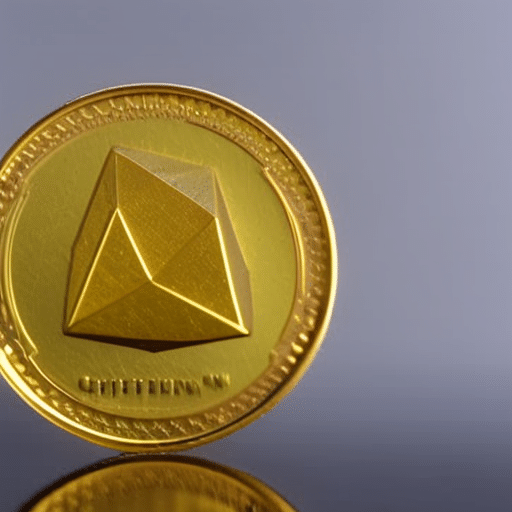 up of a golden Ethereum coin, glistening in the sunlight, with a fraction of a whole visible