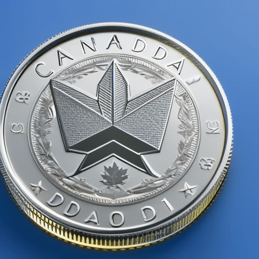 -up of a Canadian dollar coin with a digital, 3D-rendered image of Ethereum hovering above it