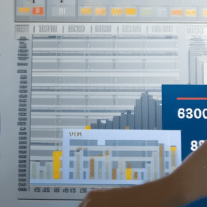 N pointing at a chart with a rising Ethereum price, a calculator in hand, and a stack of coins beside them