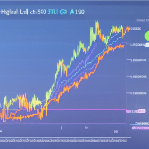 Ful, interlocking graph with curves showing the rise and fall of Ethereum prices throughout the day, with the current price highlighted in a bright hue