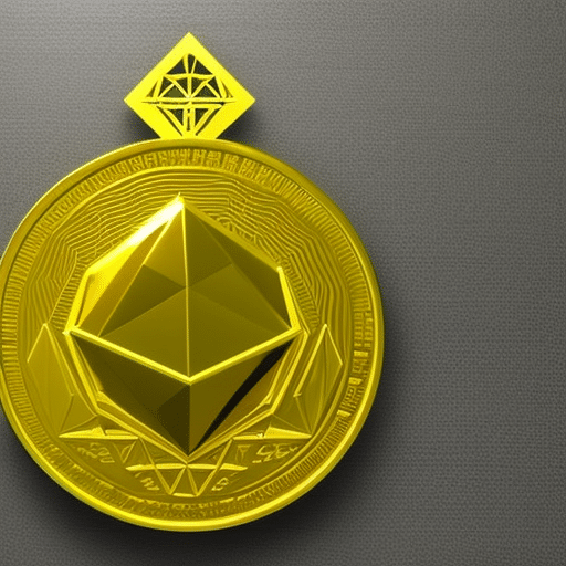 T yellow Ethereum coin slowly growing in size, with a price tag in the corner increasing from $0