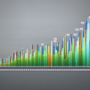 Nt, multicolored 3D graph with multiple points, representing the rising and falling of staked ETH value over time