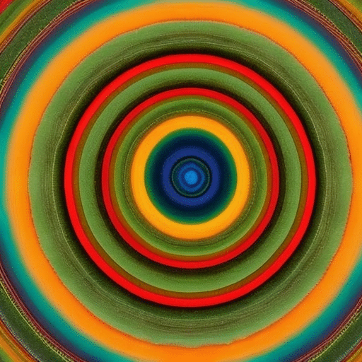 Y colored circles emerging from a large stake, radiating outward to create a sunburst of concentric circles