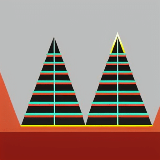 An abstract design of two different colored Ethereum coins stacked in a pyramid shape, with one higher than the other