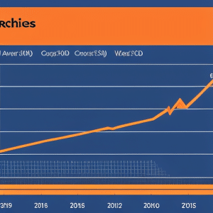 Alist graph with a bright orange line, illustrating the gradual rise and fall of Ethereum's price over the course of a year