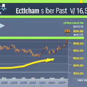 of Ethereum's price fluctuations over the past month with colorful arrows showing the highs and lows