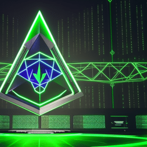 An image showcasing two distinct digital realms: on one side, a futuristic Ethereum 2