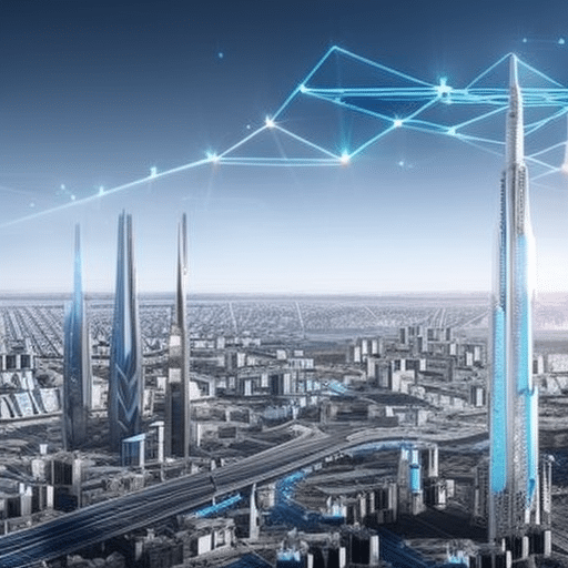 An image showcasing a futuristic cityscape merged with intricate circuitry, symbolizing the revolutionary impact of Ethereum's upgrade on the crypto market