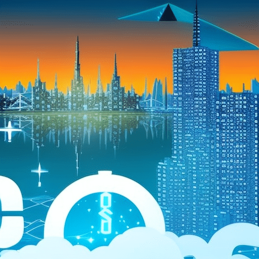 An image that showcases the explosive growth of Ethereum, depicting a vibrant landscape with soaring skyscrapers made of blockchain technology, surrounded by a sea of digital currency symbols and a silhouetted figure basking in the glow of success